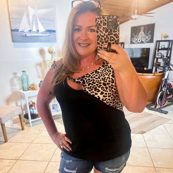 Wild Night - Black Tank with Leopard Detail - Regular and Plus Size - Picture 1 of 3